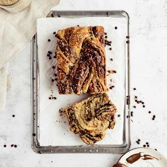 Chocolate Tahini No Knead Babka