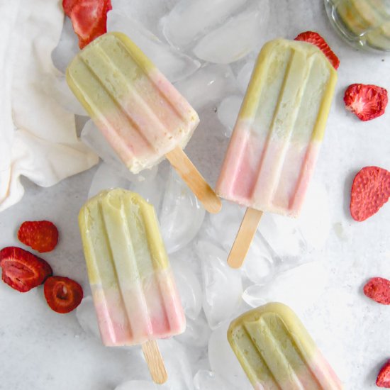 Strawberry Matcha Latte Popsicles