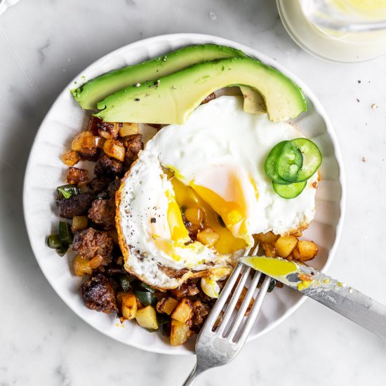 chorizo hash + jalapeño hollandaise