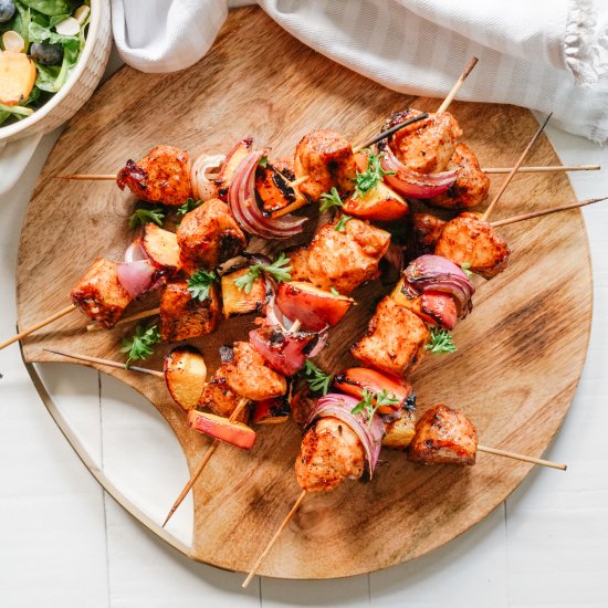 Chili Glazed Chicken + Peach Kabobs