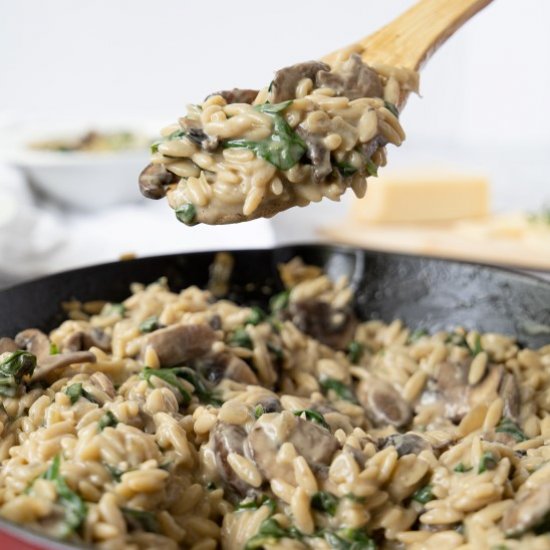 Creamy Mushroom Orzo With Spinach