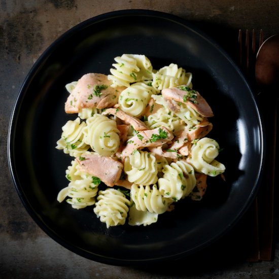 Radiatori Pasta with Glazed Salmon