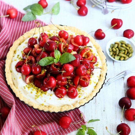 Cherry Labneh Tart with Pistachios