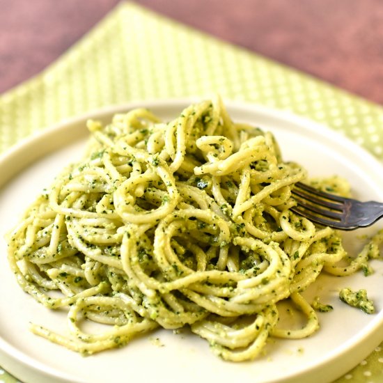 spaghetti with broad bean and miso