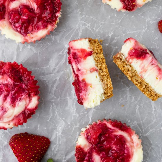 Strawberry Swirl Mini Cheesecakes