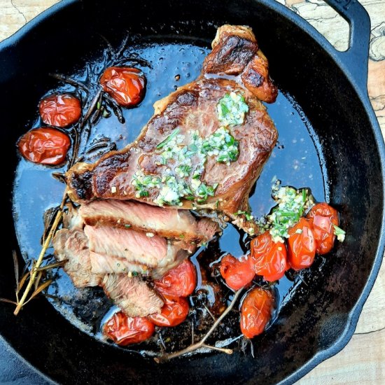 Rib Steak with Garlic Chive Butter