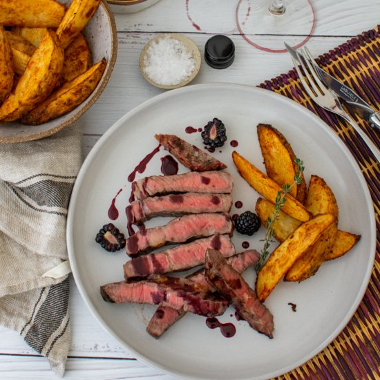 Scotch fillet, wedges & blackberry