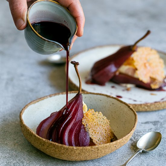 spice poached pears with mascarpone