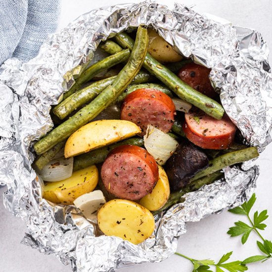 Kielbasa abd Vegetable Foil Packs