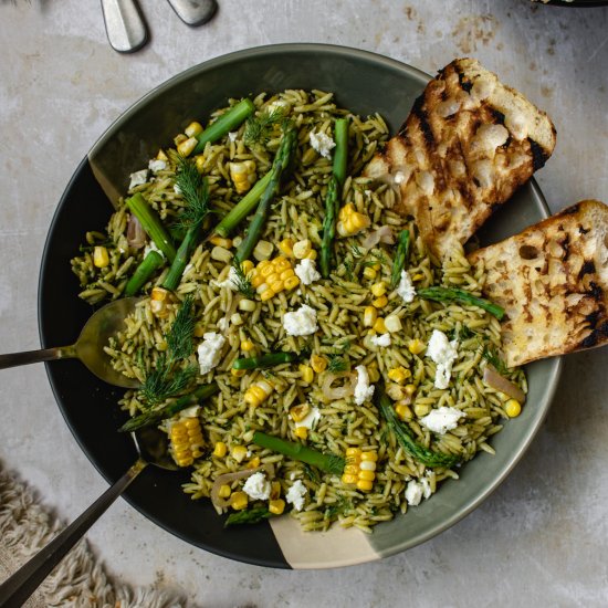 Orzo Salad with Kale Walnut Pesto