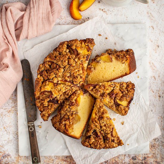 Peach crumble kefir cake