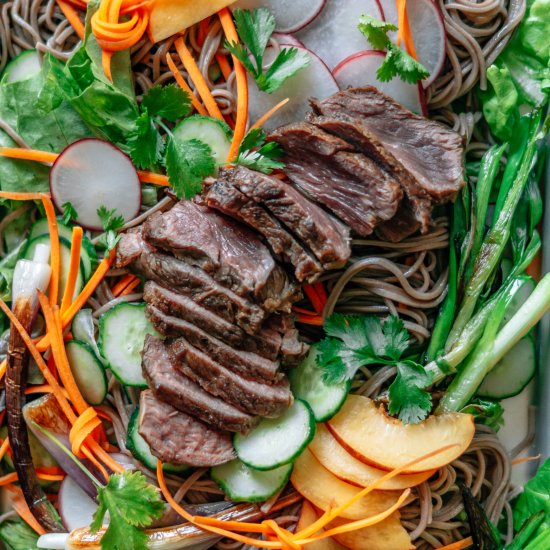 Cold soba noodle salad with steak