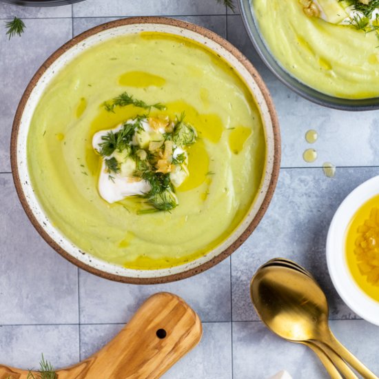 Avocado Cucumber Soup with Garlic Oil