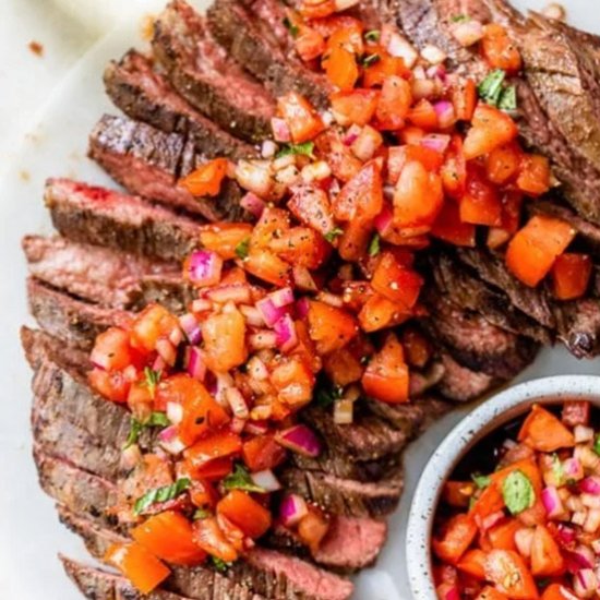 Grilled Steak, Tomatoes, Red Onion