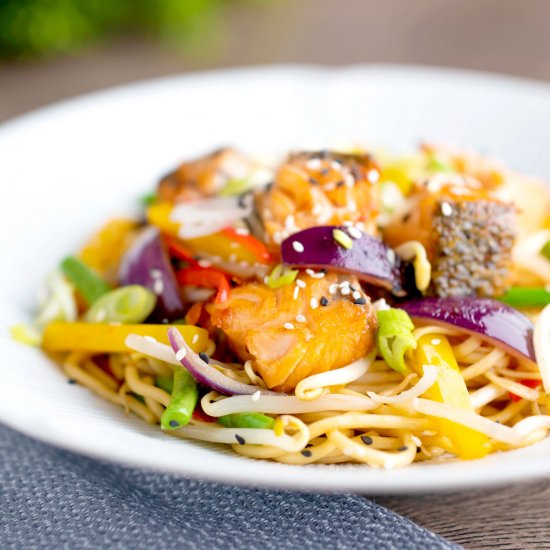 Salmon Stir Fry with Noodles