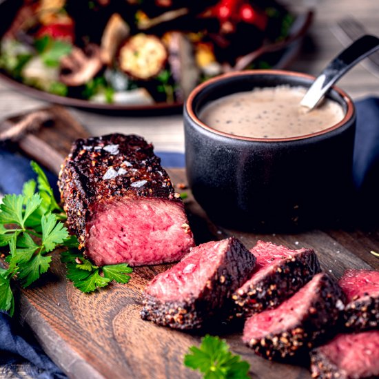 Steak with Brandy Cream Sauce