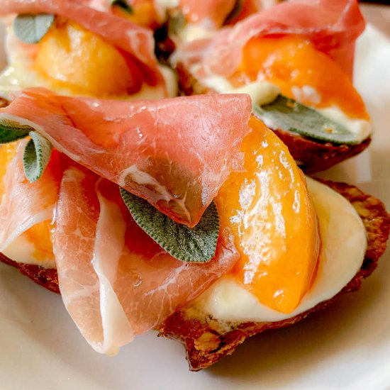 Peach Prosciutto & Ricotta Crostini