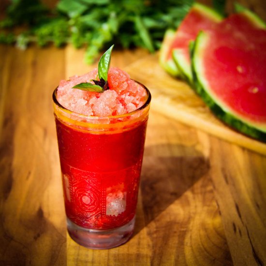 Vodka Watermelon and Basil Granita