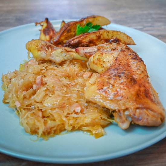 Baked Chicken Legs With Sauerkraut