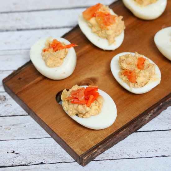 Spicy Deviled Eggs With Kimchi