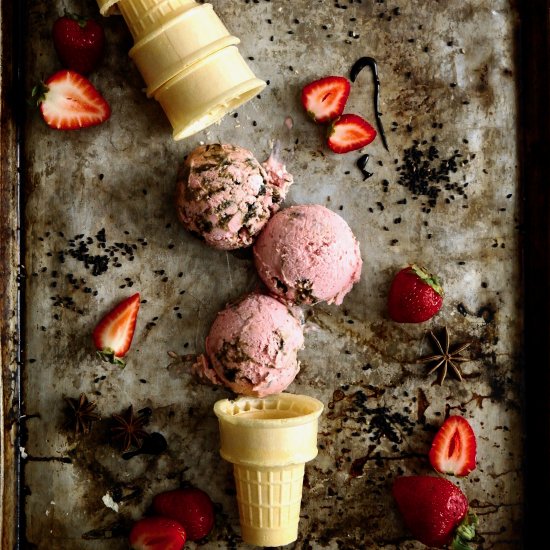 strawberry & black sesame ice cream