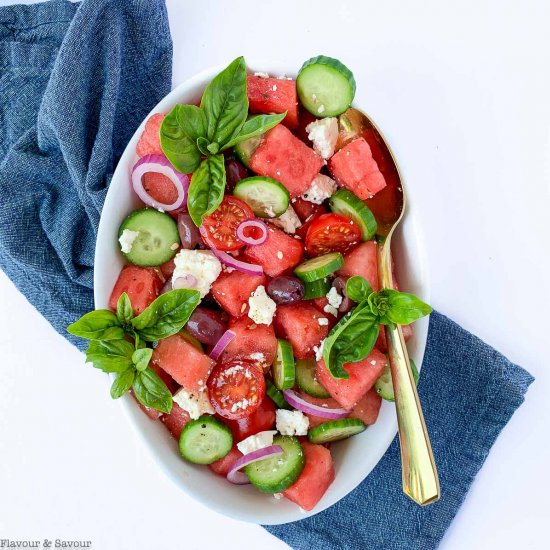 Greek Watermelon Basil Salad