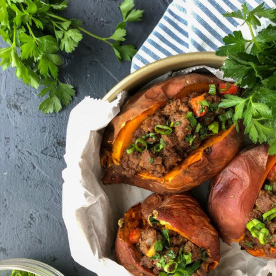 Sloppy Joe Stuffed Sweet Potato