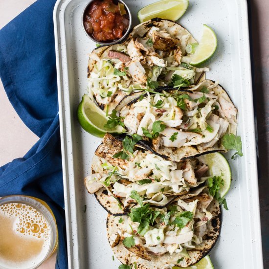 Grilled Fish Tacos w/ Cabbage Slaw