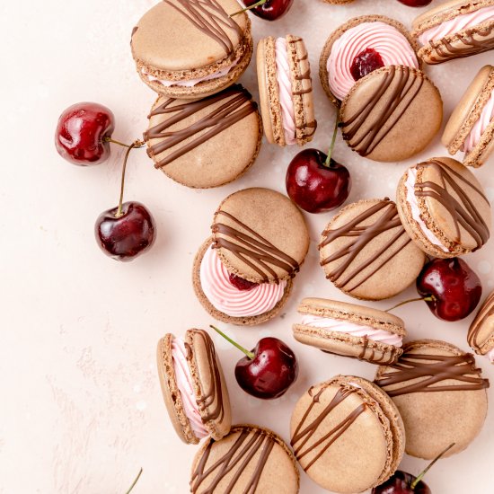 Chocolate Cherry Macarons