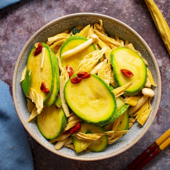 Stir Fried Tofu Skin with Squash