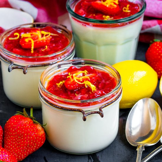 Lemon Posset with Strawberry Sauce