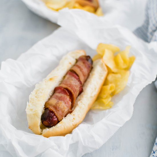 Bacon Wrapped Air Fryer Hot Dogs