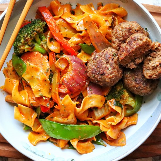 Thai Meatball with Red Curry Noodle