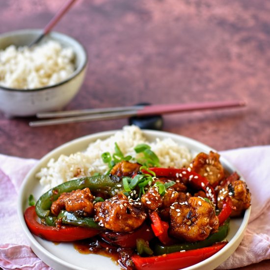 stir-fried crispy tofu with peppers