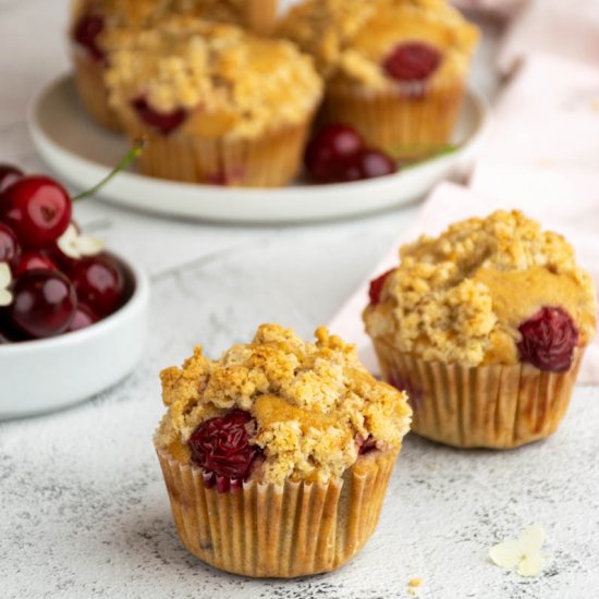 Cherry muffins with crumble topping