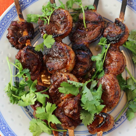 Honey-sriracha duck skewers