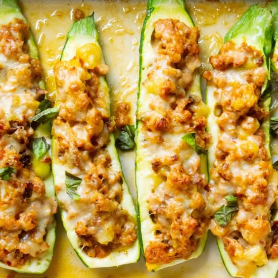 Chicken Sausage Zucchini Boats