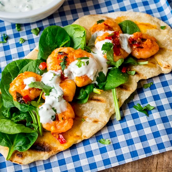 Easy Flatbread + Garlic Chili Prawn