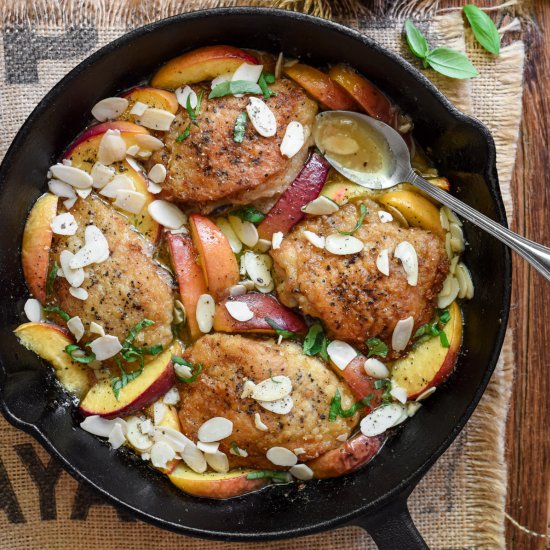 Wine-braised chicken with peaches