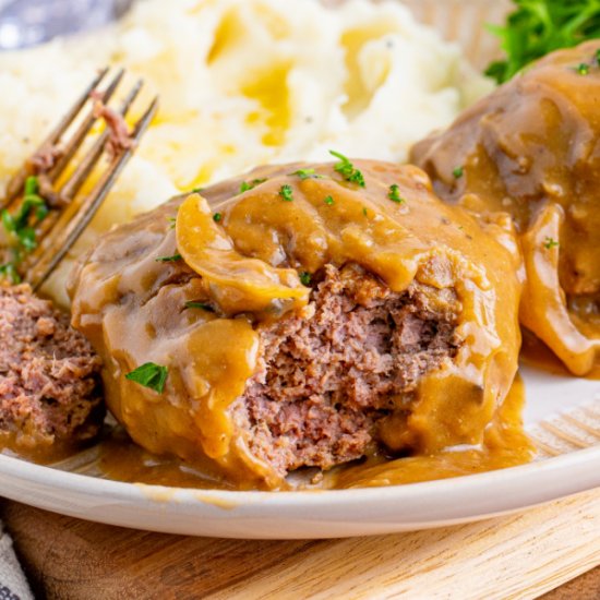 SALISBURY STEAK WITH ONION GRAVY