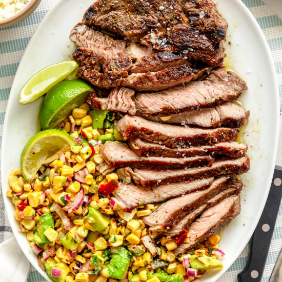 Grilled Ribeye Steak with Corn