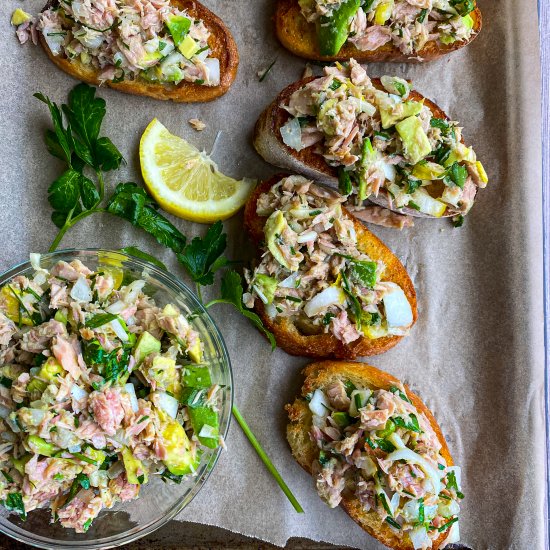 Tuna Avocado “Bruschetta” Toasts