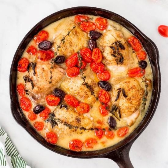 Skillet Chicken w/ Olives Tomatoes