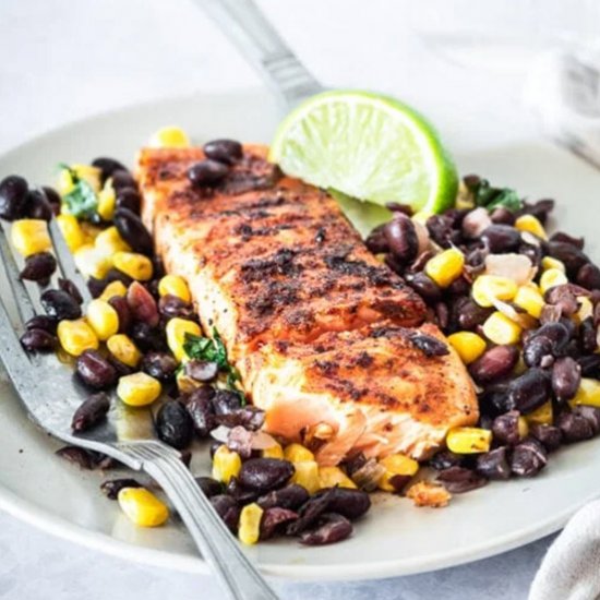 Grilled Salmon w Black Beans & Corn