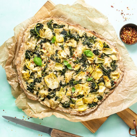 Vegan Spinach Artichoke Pizza