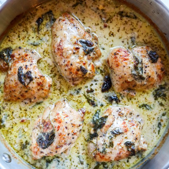 one skillet creamy chicken thighs