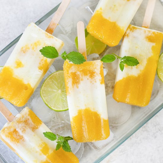 Mango, Lime, and Coconut Popsicles