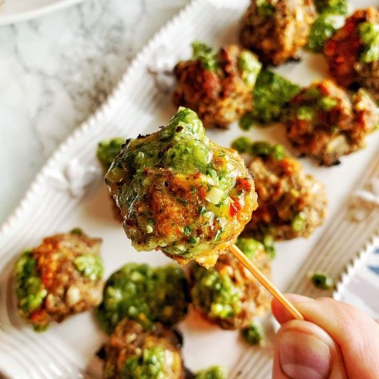 Meatballs w/Chimichurri Sauce