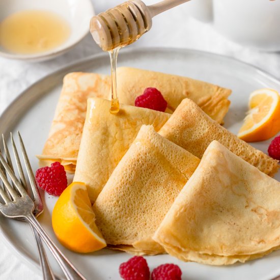 Lemon, Honey & Raspberry Crepes