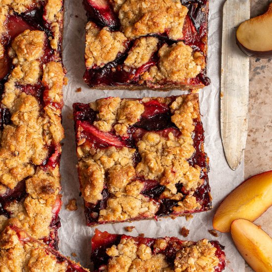 Plum caramel crumble bars